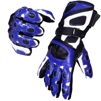 Blue Motorcycle Leather Gloves Motorbike Racing Thermal Protection Hard Knuckle Motor