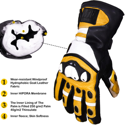 Yellow Motorcycle Leather Gloves Motorbike Racing Thermal Protection Hard Knuckle Motor