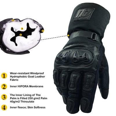 Black Motorcycle Leather Gloves Motorbike Protection Hard Knuckle Motorbike Textile