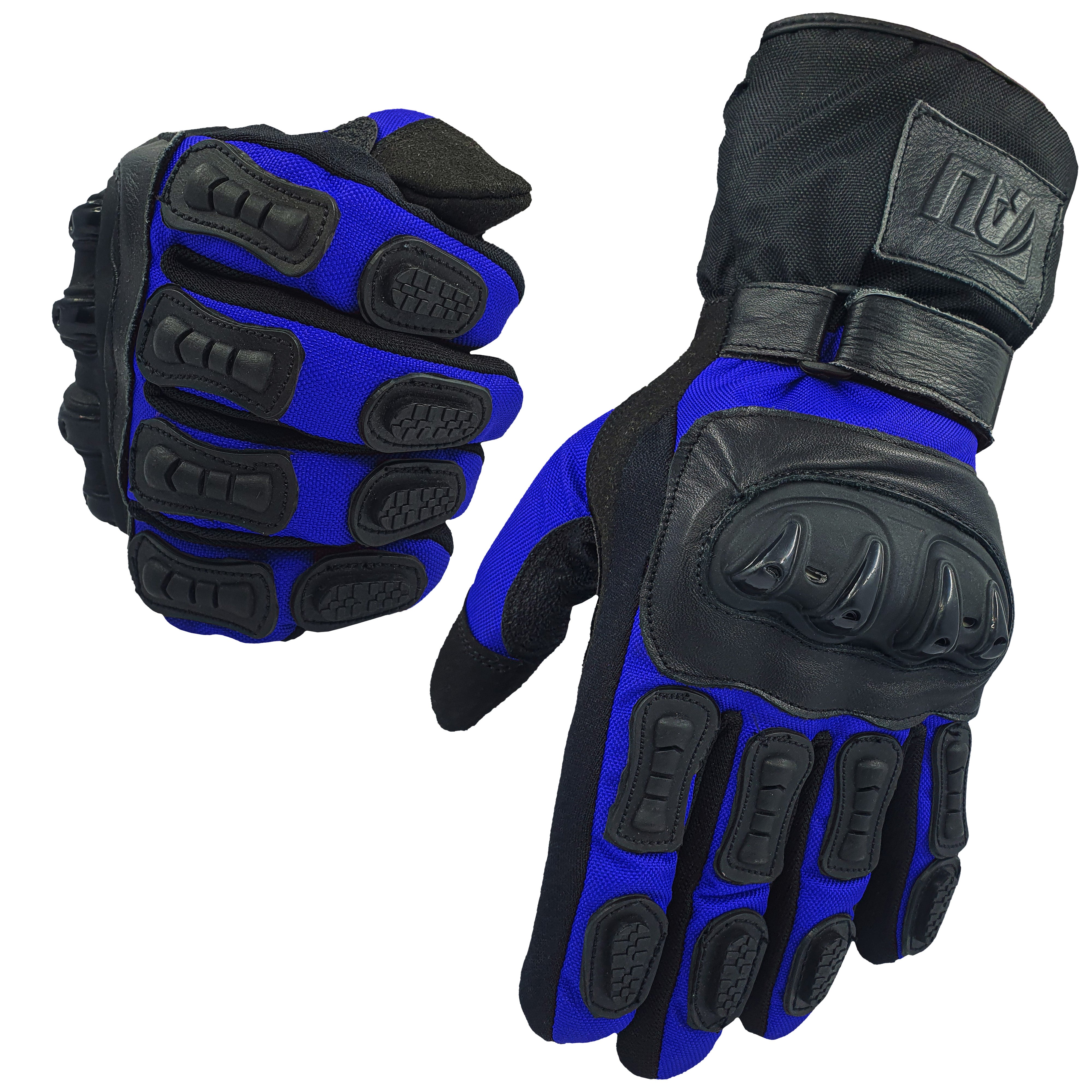 Blue Motorcycle Leather Gloves Motorbike Protection Hard Knuckle Motorbike Textile