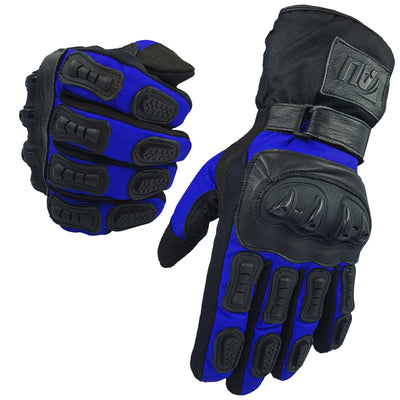 Blue Motorcycle Leather Gloves Motorbike Protection Hard Knuckle Motorbike Textile