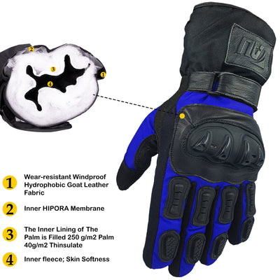 Blue Motorcycle Leather Gloves Motorbike Protection Hard Knuckle Motorbike Textile