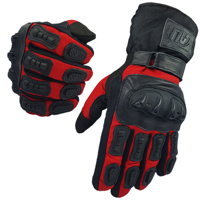 Red Motorcycle Leather Gloves Motorbike Protection Hard Knuckle Motorbike Textile