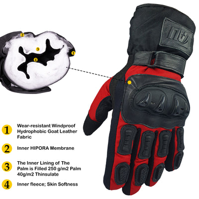 Red Motorcycle Leather Gloves Motorbike Protection Hard Knuckle Motorbike Textile