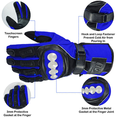 Blue Motorcycle Motorbike Gloves Waterproof Steel Knuckle Force Cordura Gloves