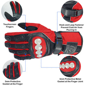 Red Motorcycle Motorbike Gloves Waterproof Steel Knuckle Force Cordura Gloves