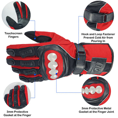 Red Motorcycle Motorbike Gloves Waterproof Steel Knuckle Force Cordura Gloves