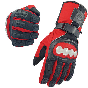 Red Motorcycle Motorbike Gloves Waterproof Steel Knuckle Force Cordura Gloves