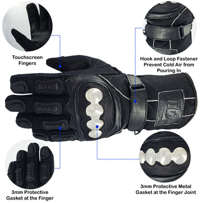 Black Motorcycle Motorbike Gloves Waterproof Steel Knuckle Force Cordura Gloves