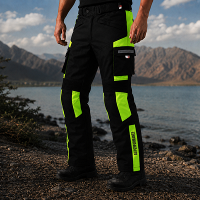 Hi-Vis Green Motorbike Motorcycle Waterproof Cordura Textile Trousers Pants Armours Reflector