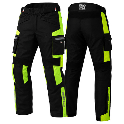 Hi-Vis Green Motorbike Motorcycle Waterproof Cordura Textile Trousers Pants Armours Reflector