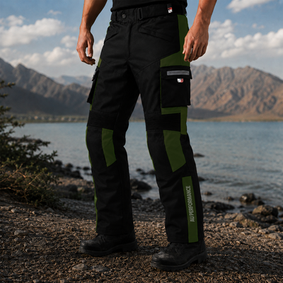 Olive Green Motorbike Motorcycle Waterproof Cordura Textile Trousers Pants Armours Reflector