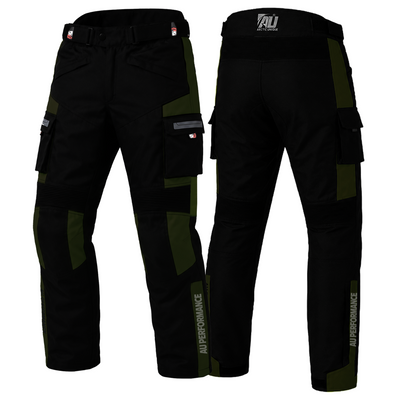 Olive Green Motorbike Motorcycle Waterproof Cordura Textile Trousers Pants Armours Reflector