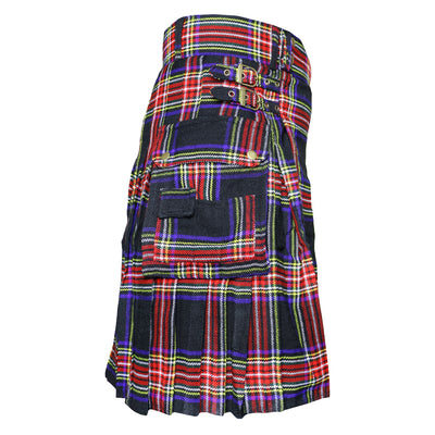Black Stewart Tartan Utility Kilts for Men 8 Yard 13oz Kilt Traditional Highland Tartan Scottish Men’s Kilt
