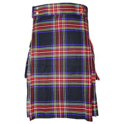 Black Stewart Tartan Utility Kilts for Men 8 Yard 13oz Kilt Traditional Highland Tartan Scottish Men’s Kilt
