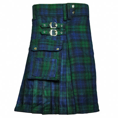 Black Watch Tartan Utility Kilts for Men 8 Yard 13oz Kilt Traditional Highland Tartan Scottish Men’s Kilt