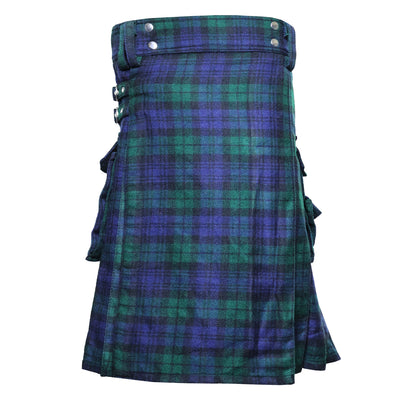 Black Watch Tartan Utility Kilts for Men 8 Yard 13oz Kilt Traditional Highland Tartan Scottish Men’s Kilt
