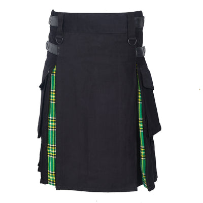 Irish National Men's Hybrid Utility Kilt - Durable Cotton Jeans Fabric Kilt for Men with Cargo Style Pockets Traditional Modern Kilt