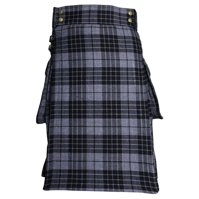 Highland Grey Tartan Utility Kilts for Men 8 Yard 13oz Kilt Traditional Highland Tartan Scottish Men’s Kilt